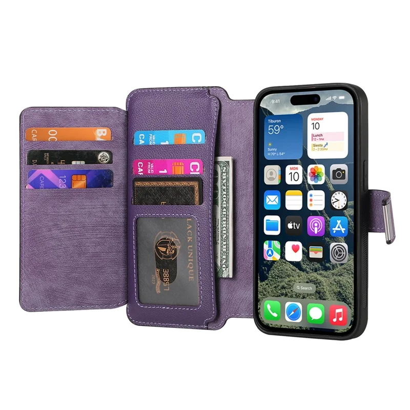 CASENEO MW-02 For iPhone 17 Case Detachable Magnetic Leather Flip Phone Cover - Purple