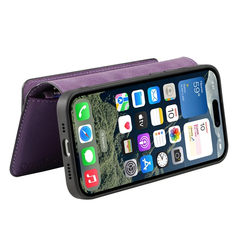 CASENEO MW-02 For iPhone 17 Case Detachable Magnetic Leather Flip Phone Cover - Purple