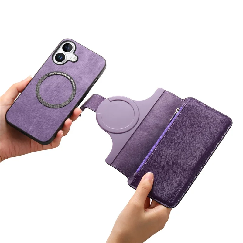 CASENEO MW-02 For iPhone 17 Case Detachable Magnetic Leather Flip Phone Cover - Purple