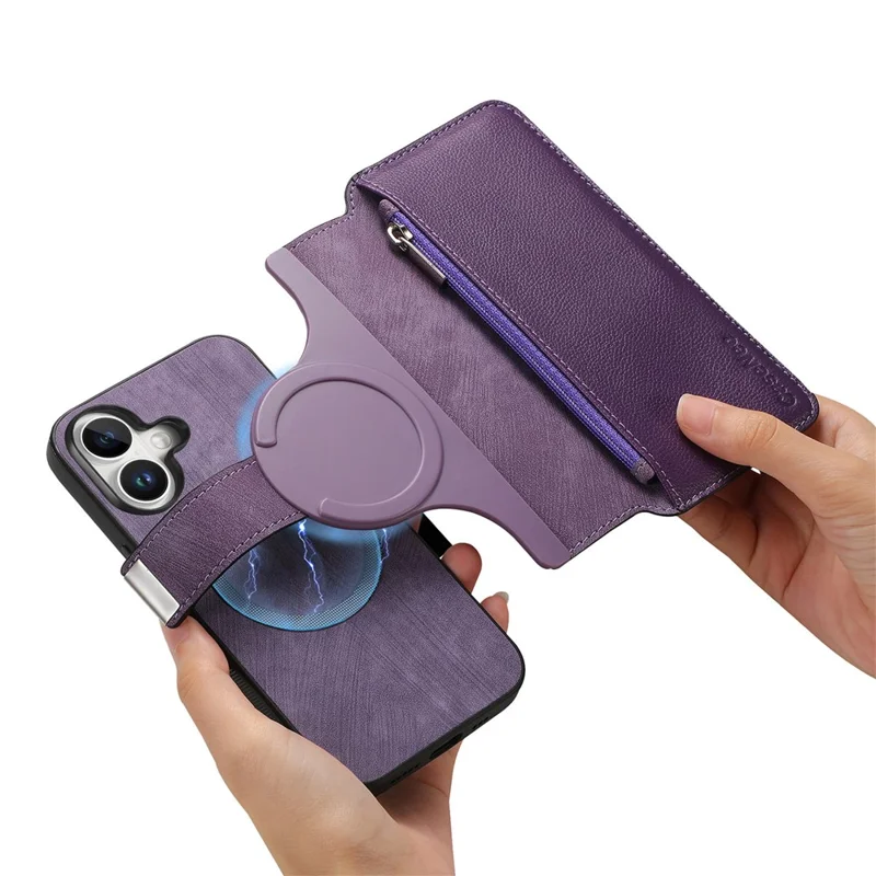 CASENEO MW-02 For iPhone 17 Case Detachable Magnetic Leather Flip Phone Cover - Purple