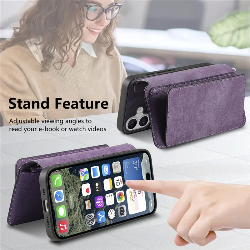 CASENEO MW-02 For iPhone 17 Case Detachable Magnetic Leather Flip Phone Cover - Purple