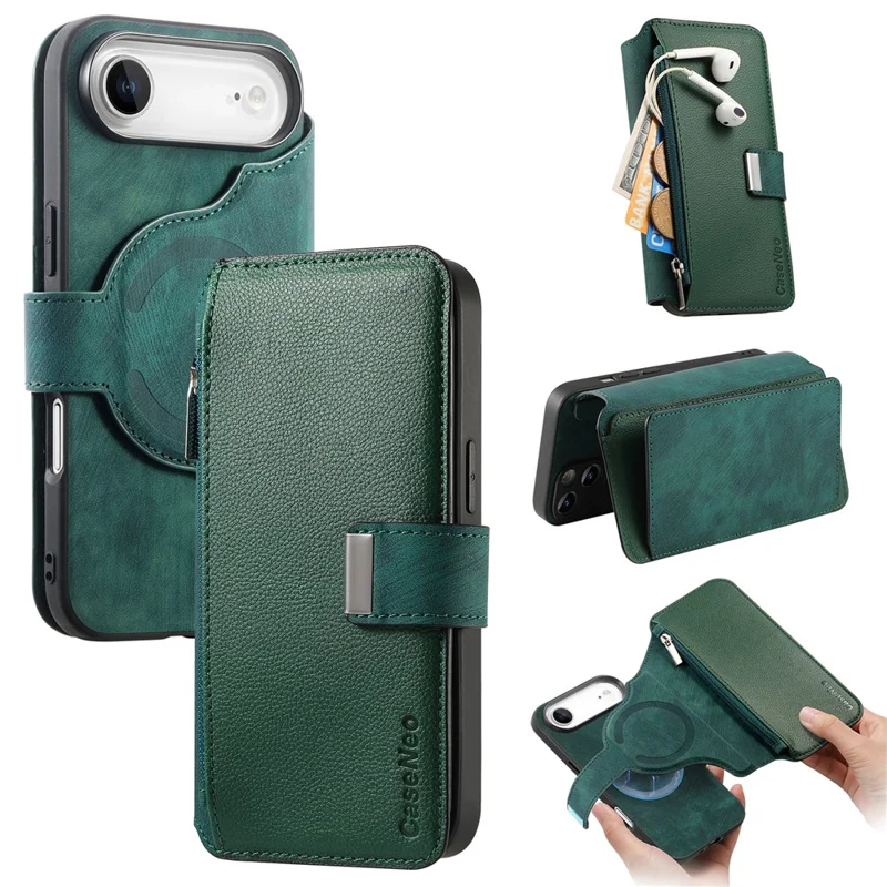 CASENEO MW-02 For iPhone Air Case Detachable Magnetic Leather Flip Phone Cover - Green