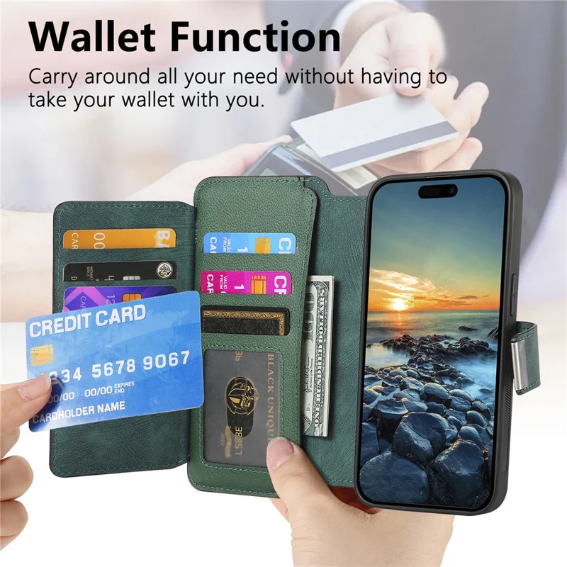 CASENEO MW-02 For iPhone Air Case Detachable Magnetic Leather Flip Phone Cover - Green