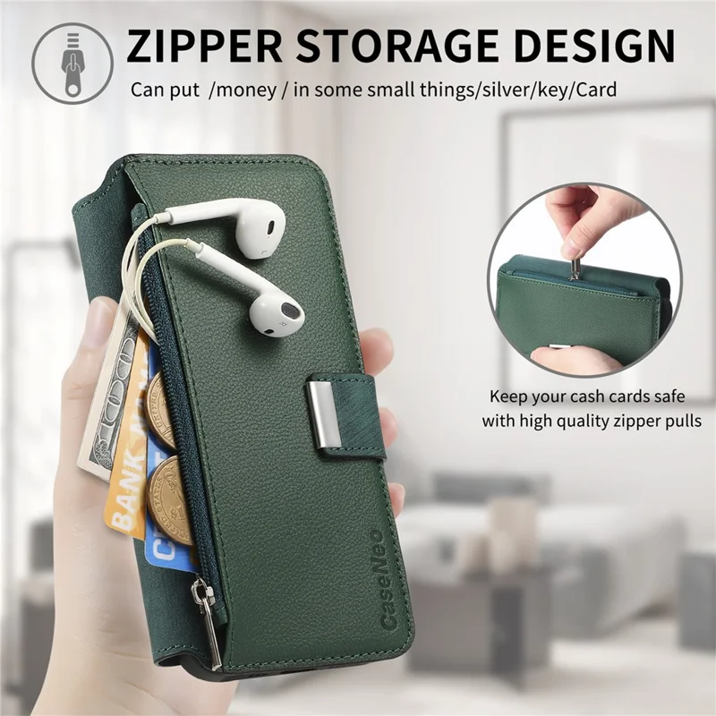 CASENEO MW-02 For iPhone Air Case Detachable Magnetic Leather Flip Phone Cover - Green