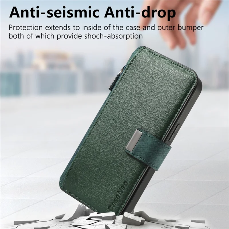 CASENEO MW-02 For iPhone Air Case Detachable Magnetic Leather Flip Phone Cover - Green