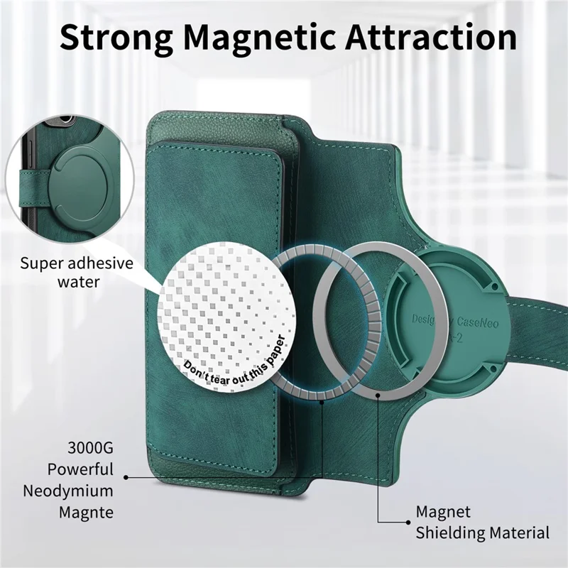 CASENEO MW-02 For iPhone Air Case Detachable Magnetic Leather Flip Phone Cover - Green