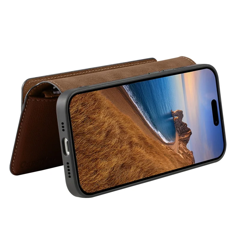 CASENEO MW-02 For iPhone 17 Pro Max Case Detachable Magnetic Leather Flip Phone Cover - Brown