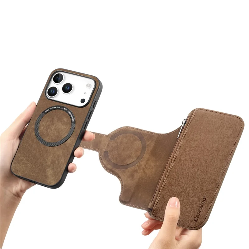 CASENEO MW-02 For iPhone 17 Pro Max Case Detachable Magnetic Leather Flip Phone Cover - Brown