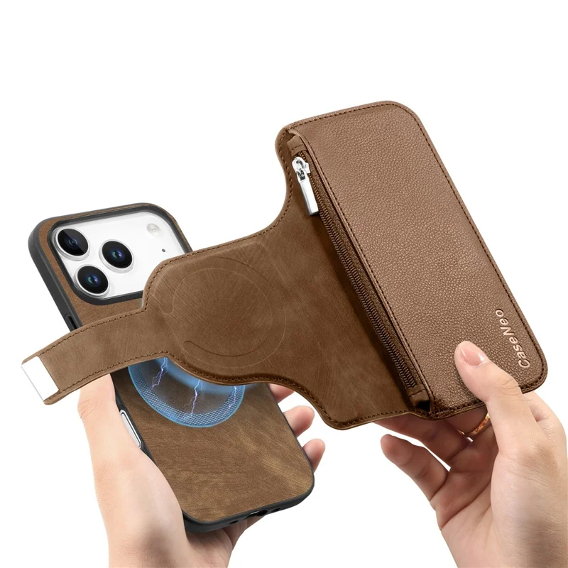 CASENEO MW-02 For iPhone 17 Pro Max Case Detachable Magnetic Leather Flip Phone Cover - Brown