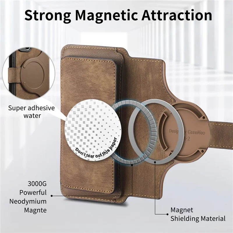 CASENEO MW-02 For iPhone 17 Pro Max Case Detachable Magnetic Leather Flip Phone Cover - Brown