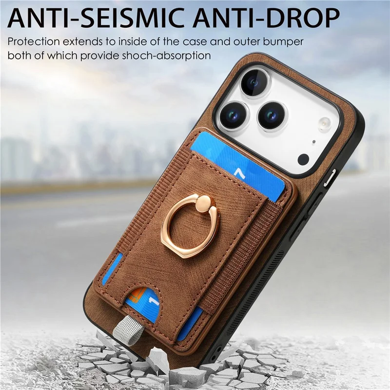 For iPhone 17 Pro Max Magnetic Case PU Leather Back Cover with Detachable Card Holder - Brown