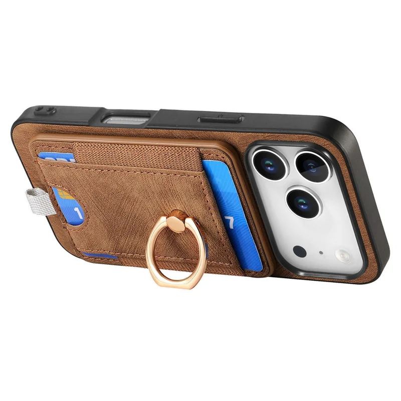 For iPhone 17 Pro Max Magnetic Case PU Leather Back Cover with Detachable Card Holder - Brown