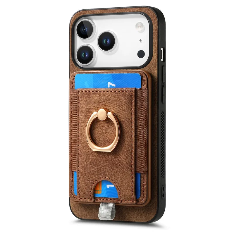 For iPhone 17 Pro Max Magnetic Case PU Leather Back Cover with Detachable Card Holder - Brown