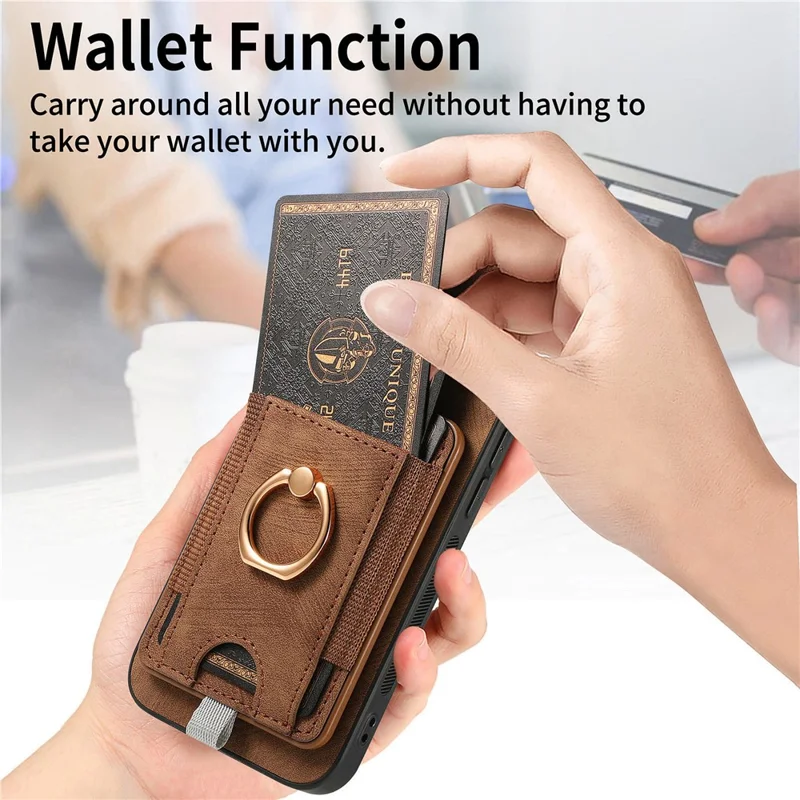 For iPhone 17 Pro Max Magnetic Case PU Leather Back Cover with Detachable Card Holder - Brown