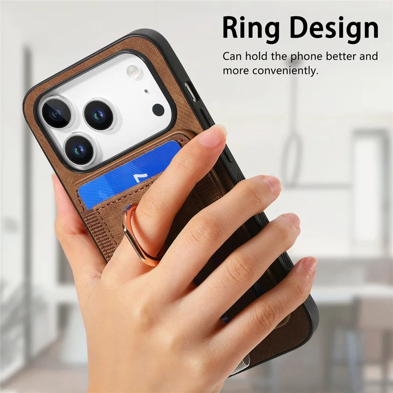 For iPhone 17 Pro Max Magnetic Case PU Leather Back Cover with Detachable Card Holder - Brown