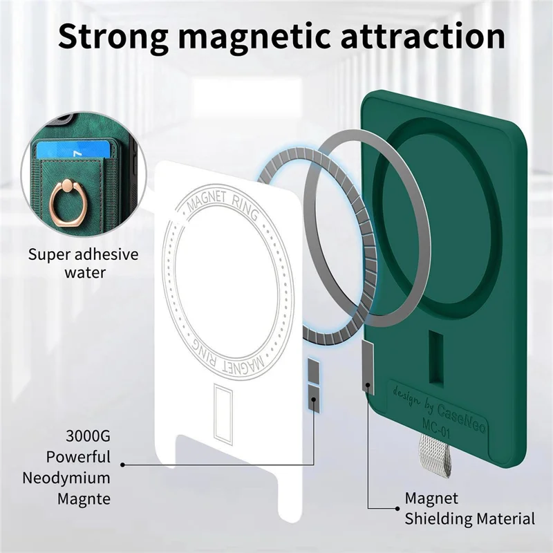 For iPhone 17 Pro Magnetic Case PU Leather Back Cover with Detachable Card Holder - Green