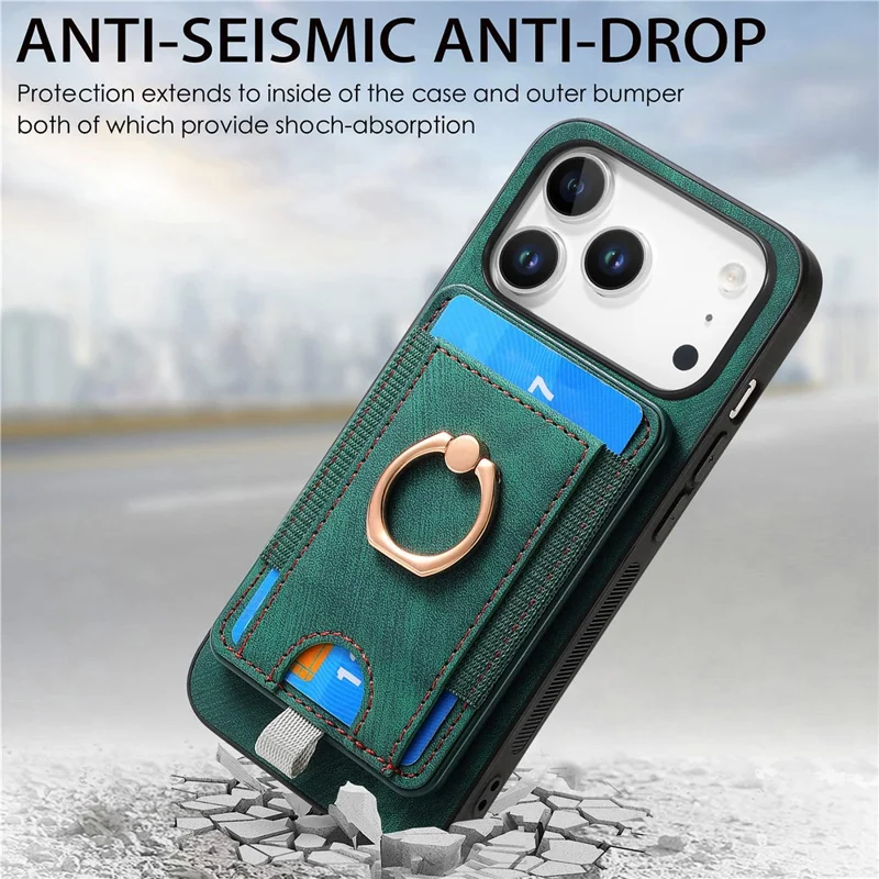 For iPhone 17 Pro Magnetic Case PU Leather Back Cover with Detachable Card Holder - Green