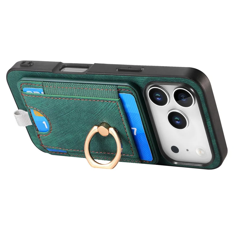 For iPhone 17 Pro Magnetic Case PU Leather Back Cover with Detachable Card Holder - Green