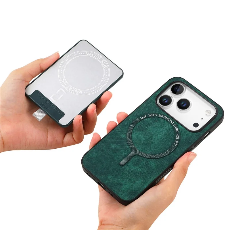 For iPhone 17 Pro Magnetic Case PU Leather Back Cover with Detachable Card Holder - Green