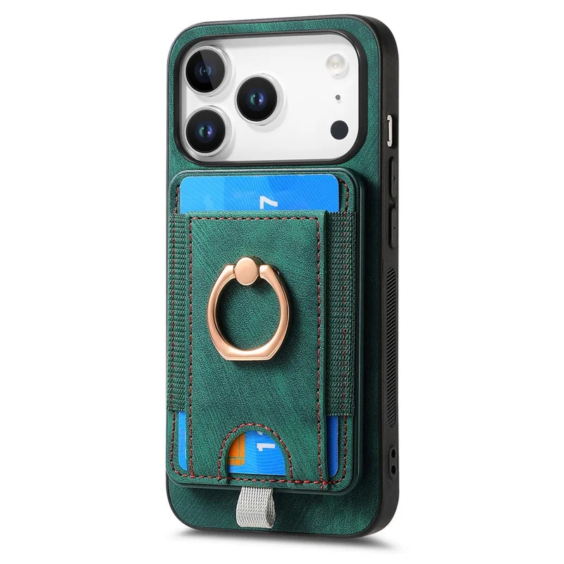 For iPhone 17 Pro Magnetic Case PU Leather Back Cover with Detachable Card Holder - Green