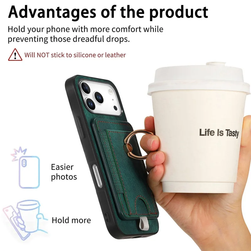 For iPhone 17 Pro Magnetic Case PU Leather Back Cover with Detachable Card Holder - Green