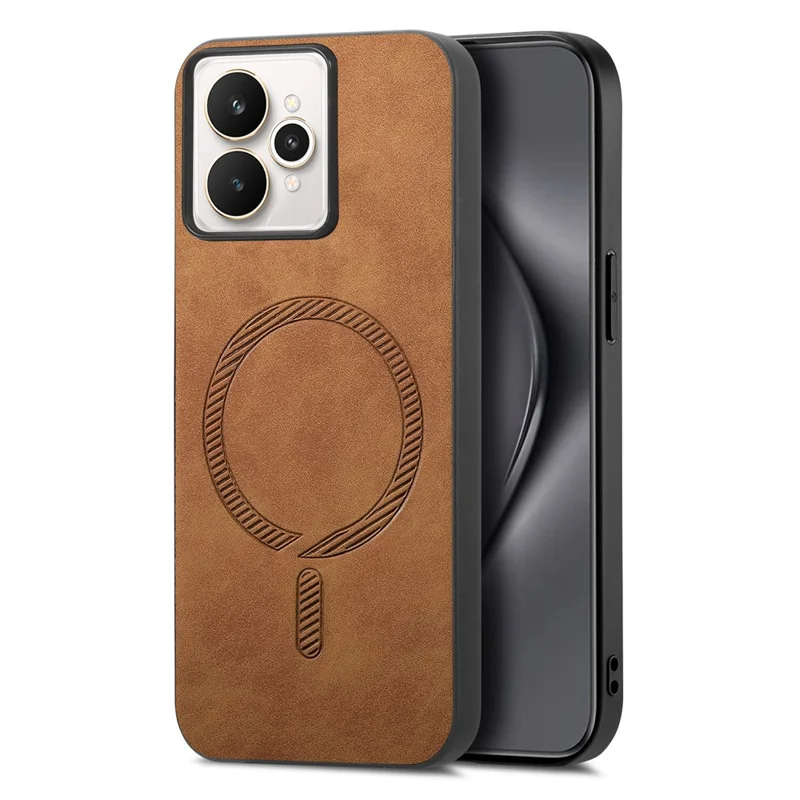 For Realme 15 5G Leather Back Magnetic Case Skin-touch Phone Cover - Brown