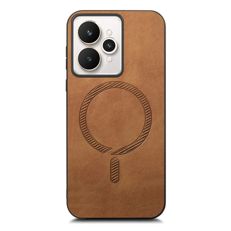 For Realme 15 5G Leather Back Magnetic Case Skin-touch Phone Cover - Brown