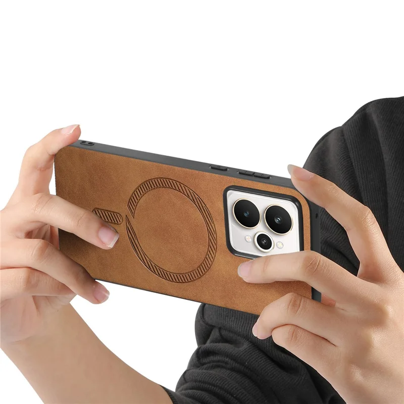 For Realme 15 5G Leather Back Magnetic Case Skin-touch Phone Cover - Brown