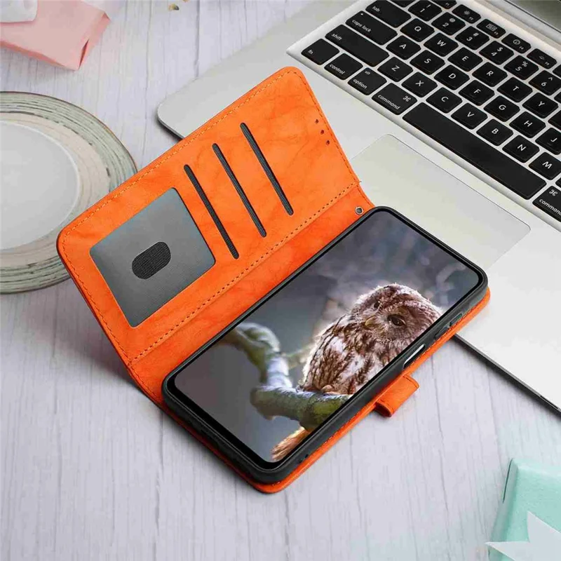 For iPhone 17 Pro Leather Case Butterfly Flower Imprinted Wallet Stand Flip Phone Cover with Wrist Strap - Orange