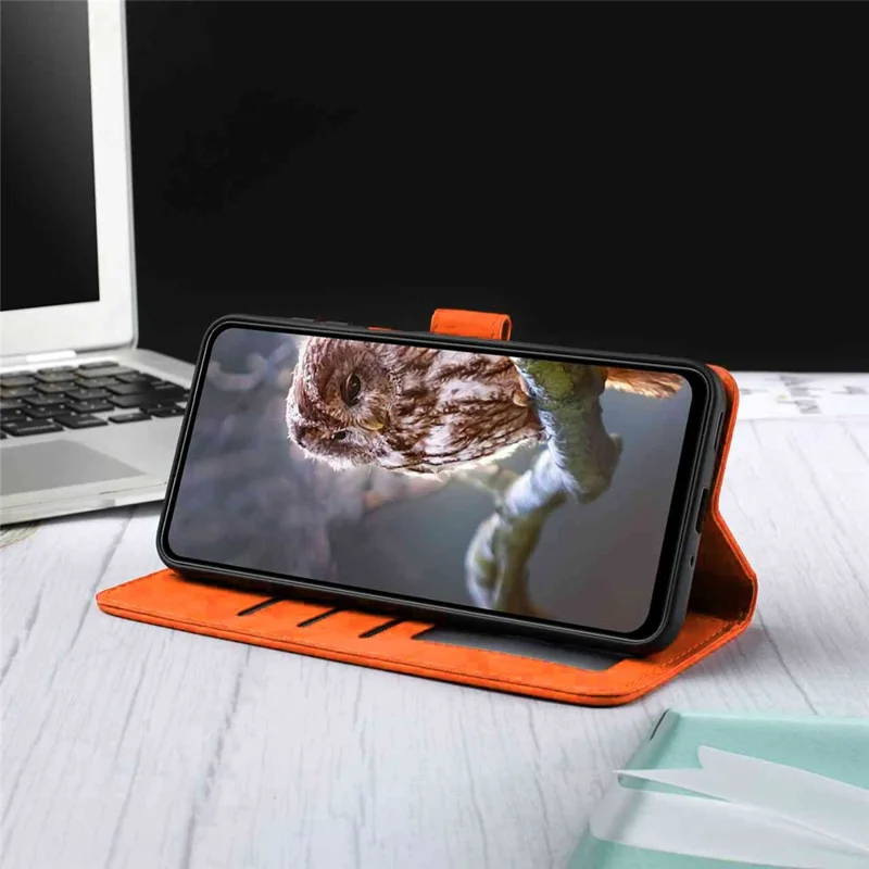 For iPhone 17 Pro Leather Case Butterfly Flower Imprinted Wallet Stand Flip Phone Cover with Wrist Strap - Orange