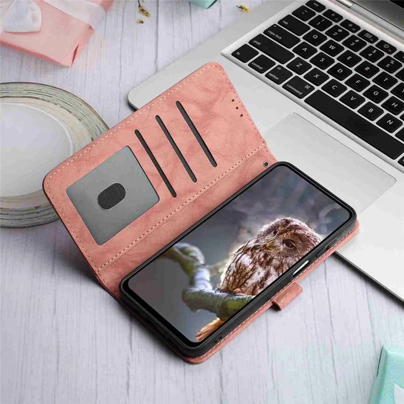 For iPhone Air Leather Case Butterfly Flower Imprinted Wallet Stand Flip Phone Cover with Wrist Strap - Pink
