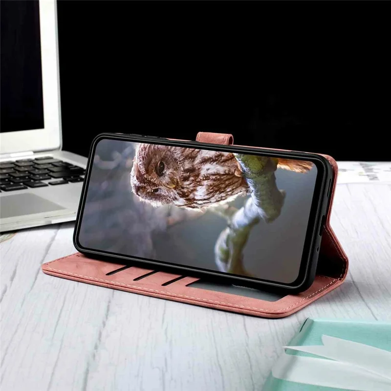 For iPhone Air Leather Case Butterfly Flower Imprinted Wallet Stand Flip Phone Cover with Wrist Strap - Pink