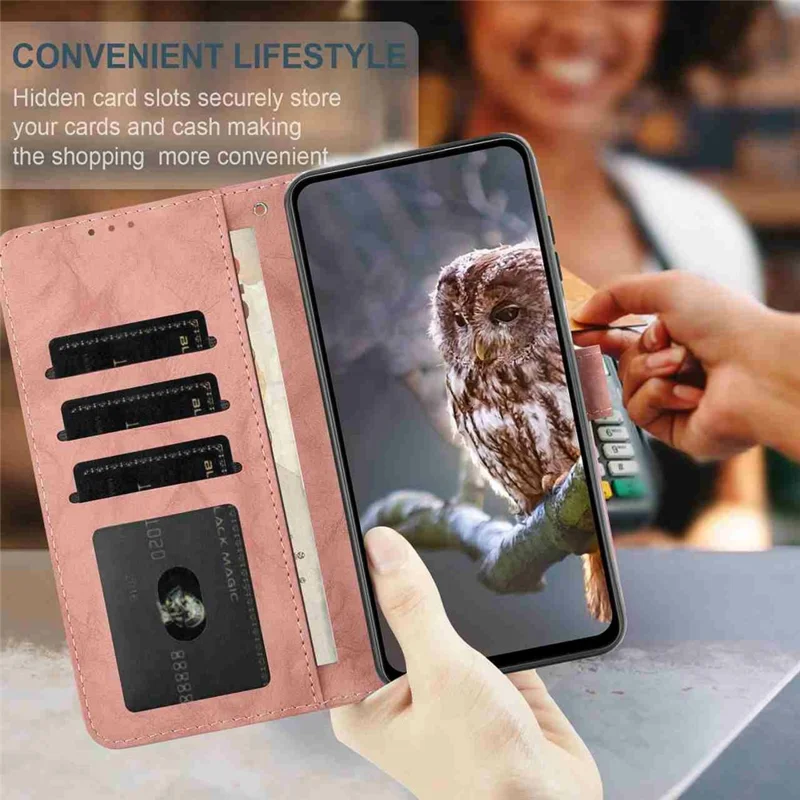 For iPhone Air Leather Case Butterfly Flower Imprinted Wallet Stand Flip Phone Cover with Wrist Strap - Pink