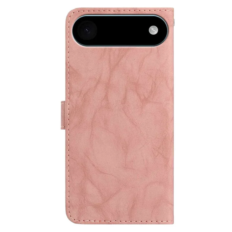For iPhone Air Leather Case Butterfly Flower Imprinted Wallet Stand Flip Phone Cover with Wrist Strap - Pink