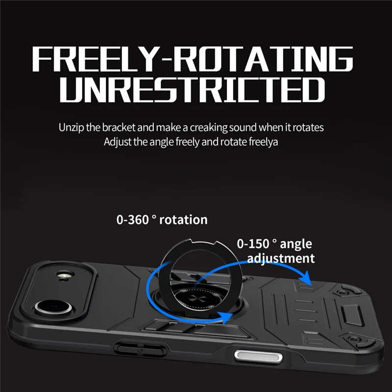 For iPhone Air Case with Ring Holder Kickstand PC + TPU Anti-Fall Phone Cover - Black