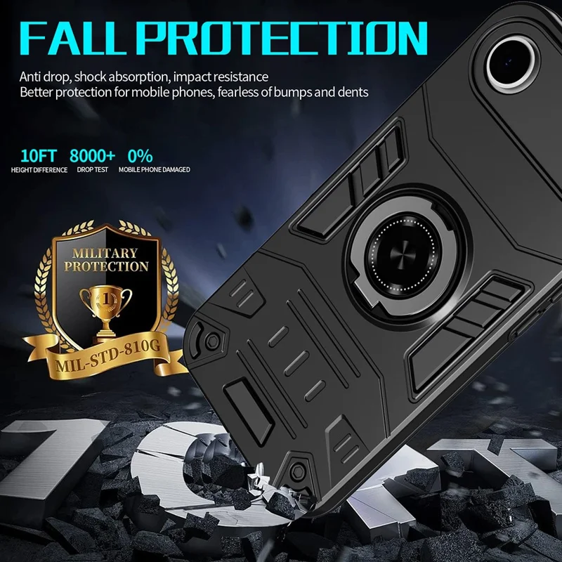 For iPhone Air Case with Ring Holder Kickstand PC + TPU Anti-Fall Phone Cover - Black