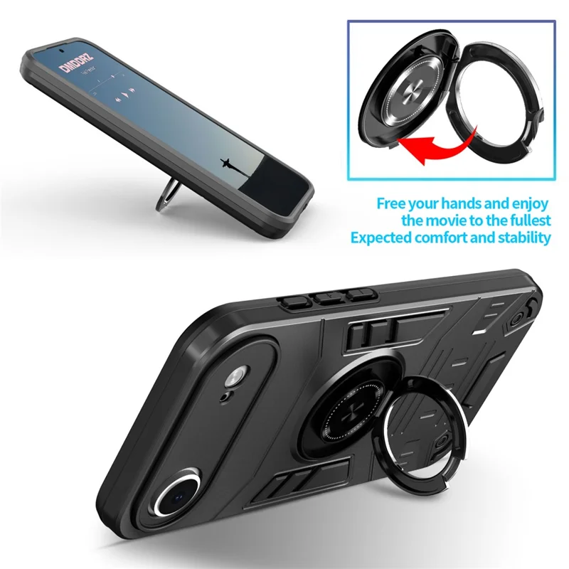 For iPhone Air Case with Ring Holder Kickstand PC + TPU Anti-Fall Phone Cover - Black