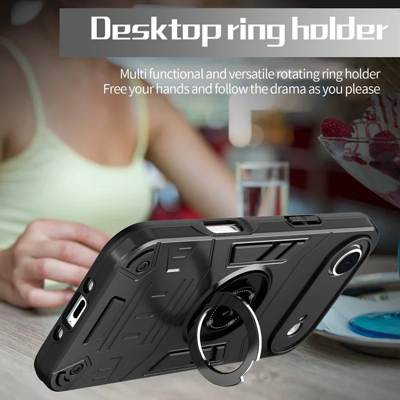 For iPhone Air Case with Ring Holder Kickstand PC + TPU Anti-Fall Phone Cover - Black