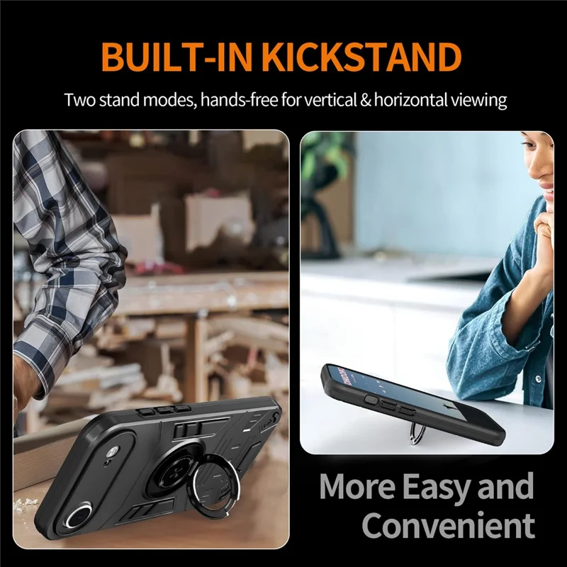 For iPhone Air Case with Ring Holder Kickstand PC + TPU Anti-Fall Phone Cover - Black
