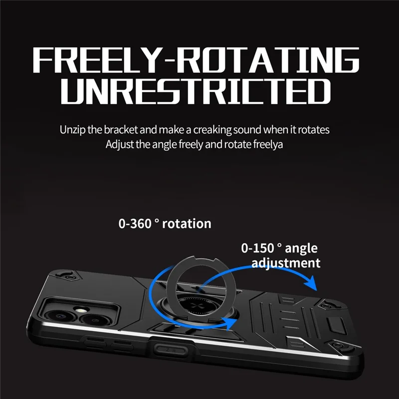 For Samsung Galaxy A06 5G Case with Ring Holder Kickstand PC + TPU Anti-Fall Phone Cover - Black