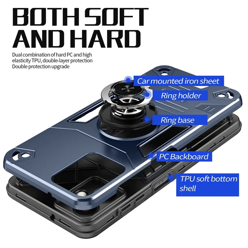 For Samsung Galaxy A06 5G Case with Ring Holder Kickstand PC + TPU Anti-Fall Phone Cover - Black