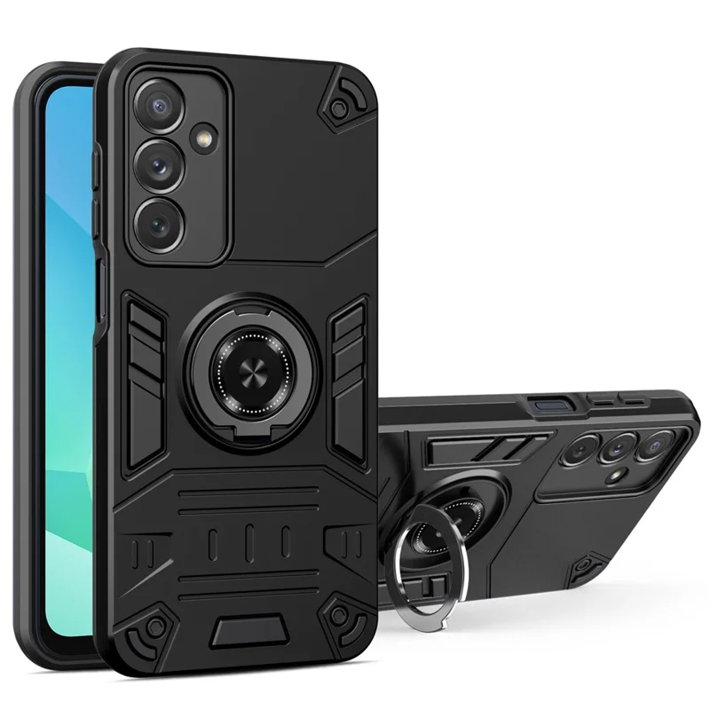 For Samsung Galaxy A16 4G / 5G Case with Ring Holder Kickstand PC + TPU Anti-Fall Phone Cover - Black