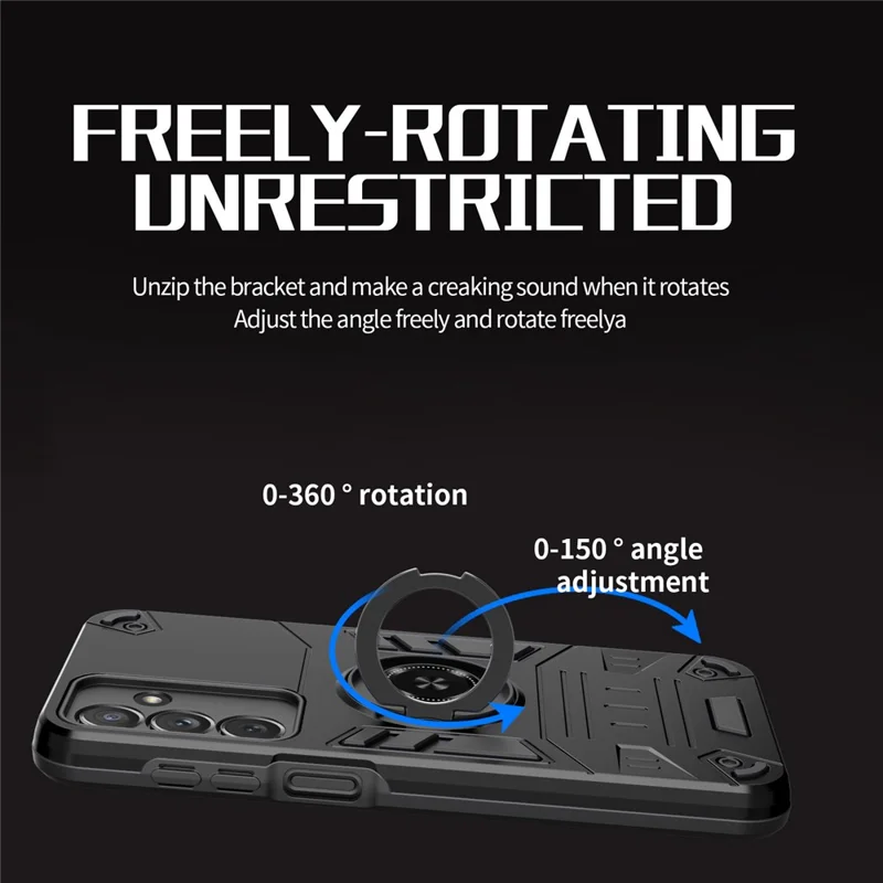 For Samsung Galaxy A16 4G / 5G Case with Ring Holder Kickstand PC + TPU Anti-Fall Phone Cover - Black
