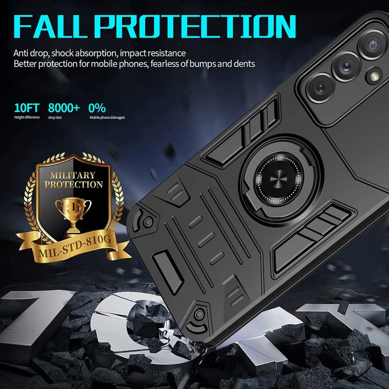 For Samsung Galaxy A16 4G / 5G Case with Ring Holder Kickstand PC + TPU Anti-Fall Phone Cover - Black