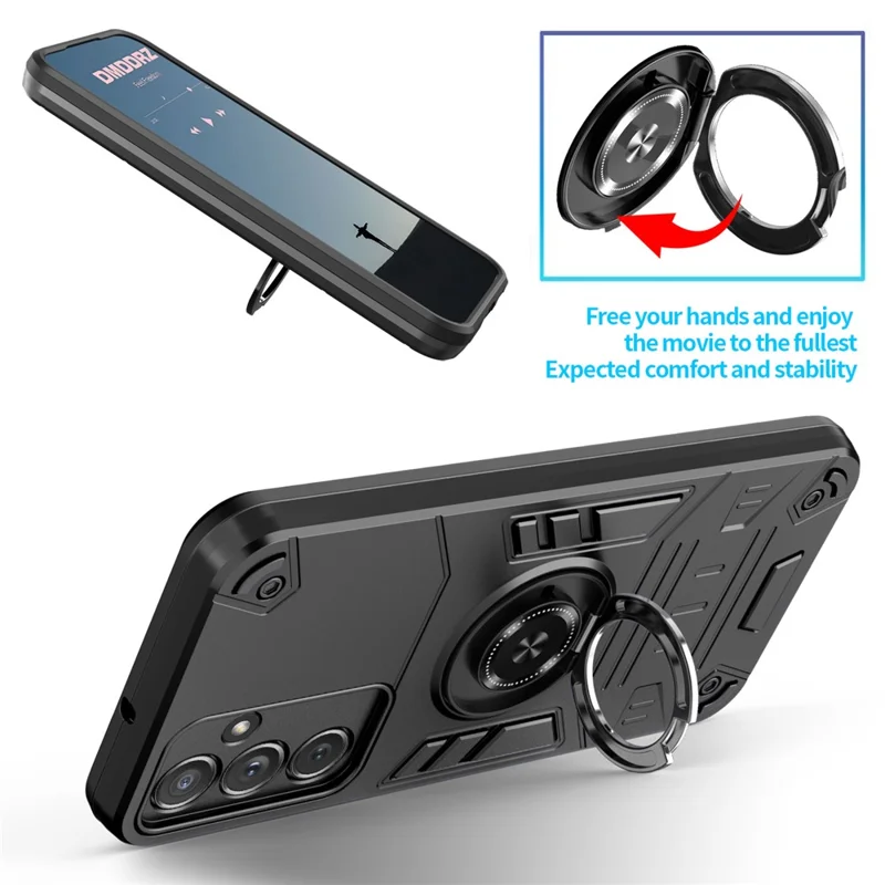 For Samsung Galaxy A16 4G / 5G Case with Ring Holder Kickstand PC + TPU Anti-Fall Phone Cover - Black