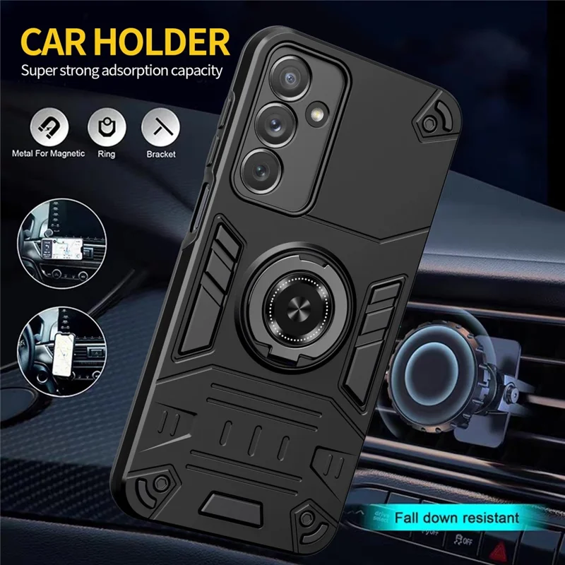 For Samsung Galaxy A16 4G / 5G Case with Ring Holder Kickstand PC + TPU Anti-Fall Phone Cover - Black