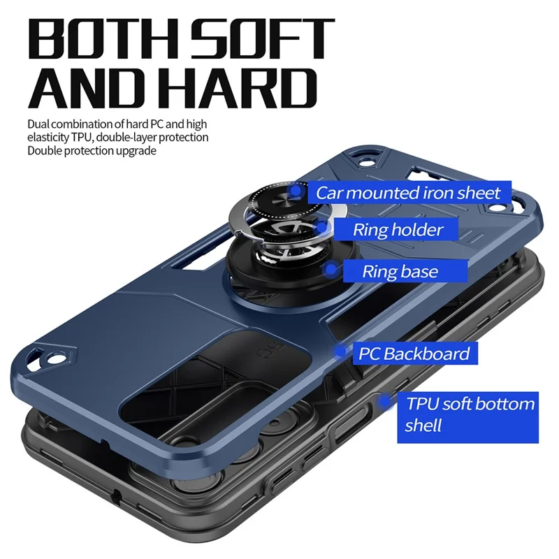 For Samsung Galaxy A16 4G / 5G Case with Ring Holder Kickstand PC + TPU Anti-Fall Phone Cover - Black