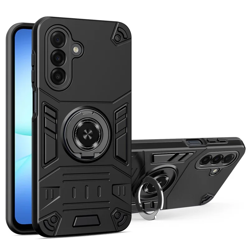 Zachte Behuizing voor Samsung Galaxy A17 4G / 5G met Ringhouder en Voetsteun PC + TPU Antivalt Cover - Zwart