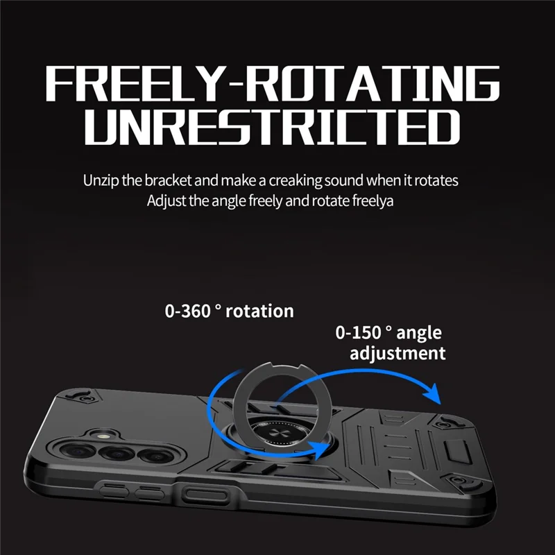 Zachte Behuizing voor Samsung Galaxy A17 4G / 5G met Ringhouder en Voetsteun PC + TPU Antivalt Cover - Zwart