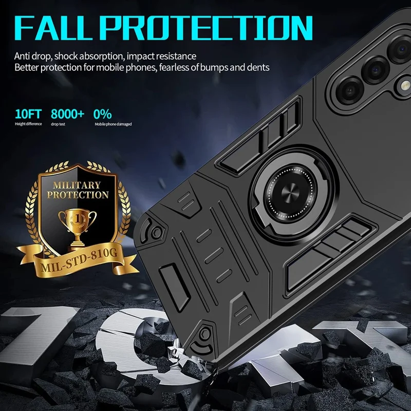 Zachte Behuizing voor Samsung Galaxy A17 4G / 5G met Ringhouder en Voetsteun PC + TPU Antivalt Cover - Zwart